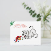 Carte Postale à Noël en allemand avec chiot cloche et balle (Debout devant)