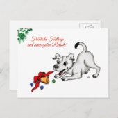 Carte Postale à Noël en allemand avec chiot cloche et balle (Devant / Derrière)