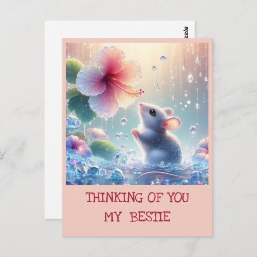Carte Postale À penser à toi Fleur à Teint Rose Souris Mystique (Devant / Derrière)