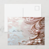 Carte postale à perle et fleurs ornées roses (Devant / Derrière)