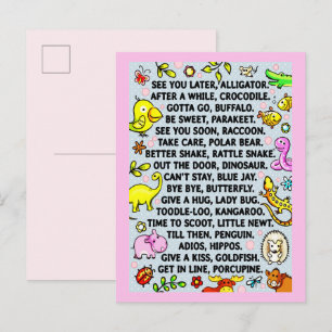 Carte Postale À plus tard Alligator Poème d'au revoir d'animal a