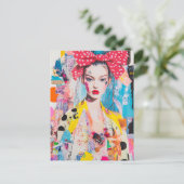 Carte Postale A polka dot bow in her hair lady Collage (Debout devant)