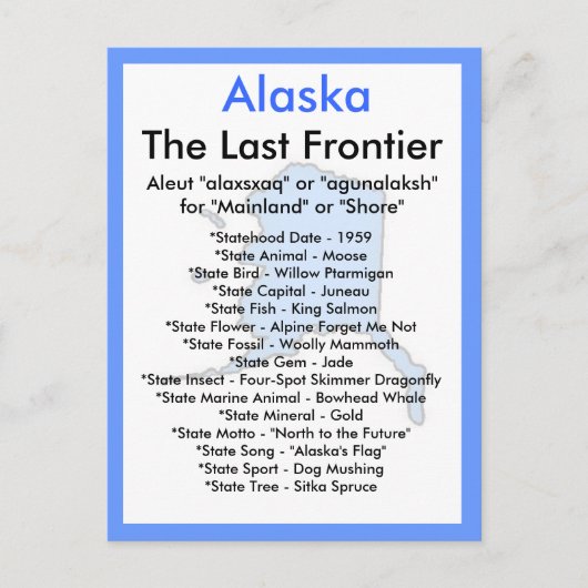Carte Postale À propos de l'Alaska (Devant)