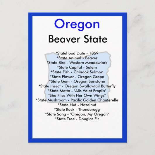 Carte Postale A propos de l'Oregon (Devant)