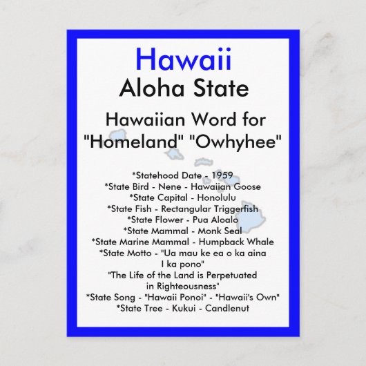 Carte Postale A propos d'Hawaii (Devant)