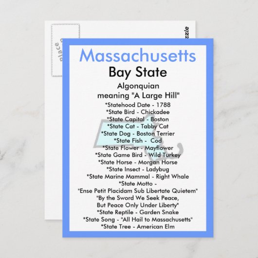 Carte Postale À propos du Massachusetts (Devant / Derrière)