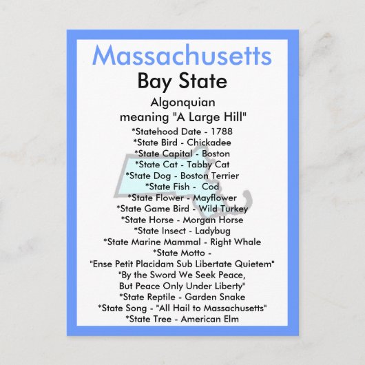 Carte Postale À propos du Massachusetts (Devant)
