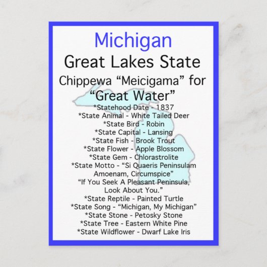Carte Postale À propos du Michigan (Devant)