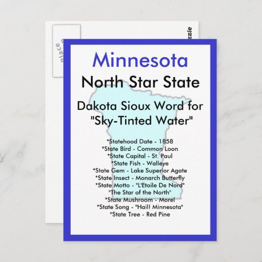 Carte Postale A propos du Minnesota (Devant / Derrière)