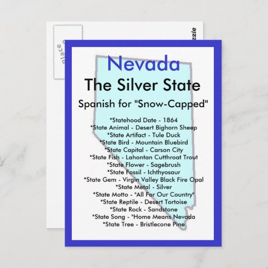 Carte Postale A propos du Nevada (Devant / Derrière)