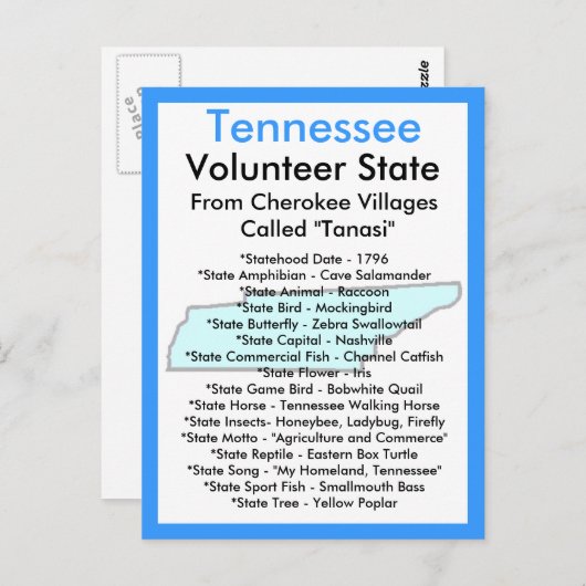 Carte Postale À propos du Tennessee (Devant / Derrière)