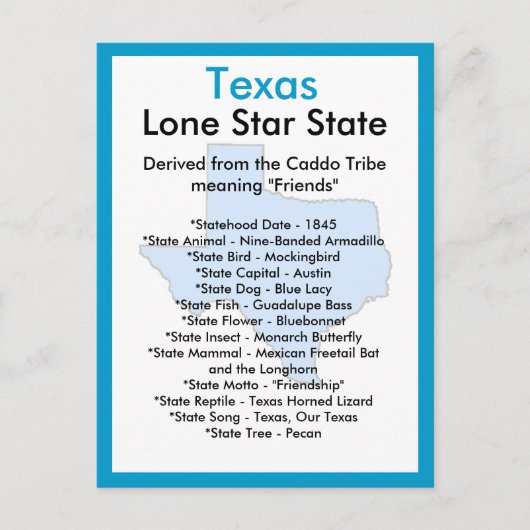 Carte Postale À propos du Texas (Devant)