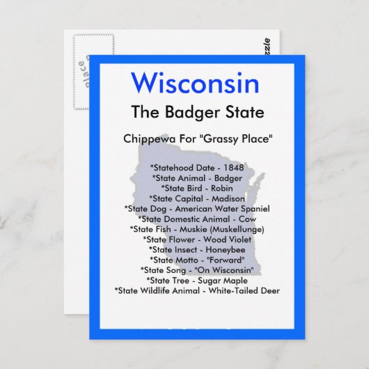 Carte Postale À propos du Wisconsin (Devant / Derrière)