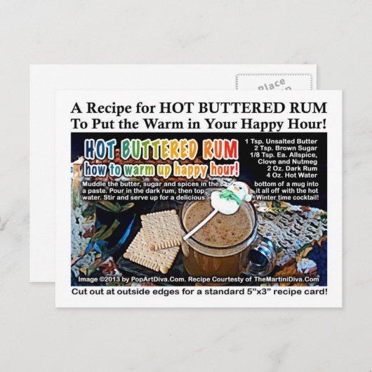 CARTE POSTALE À RECETTES DE RUM CHAUD (Devant / Derrière)