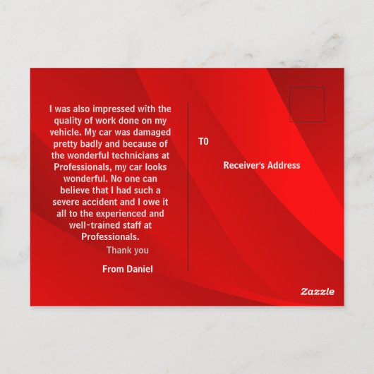 Carte Postale À remercier pour un mécanicien (Dos)