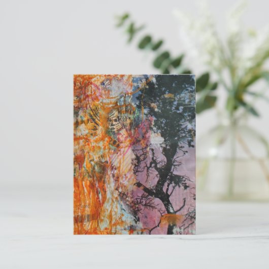 Carte Postale A Retro Tree Mixed Media Collage (Debout devant)