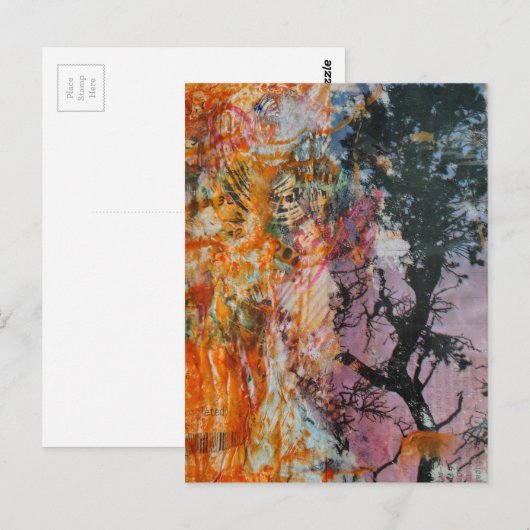 Carte Postale A Retro Tree Mixed Media Collage  (Devant / Derrière)