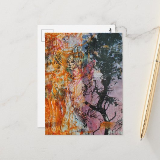 Carte Postale A Retro Tree Mixed Media Collage (Devant/Arrière en situation)