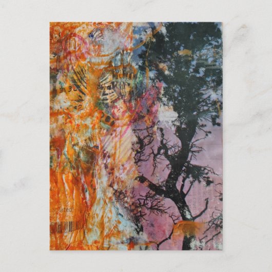 Carte Postale A Retro Tree Mixed Media Collage (Devant)