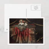 Carte Postale A spaniel seated on embroidered cushion (Devant / Derrière)