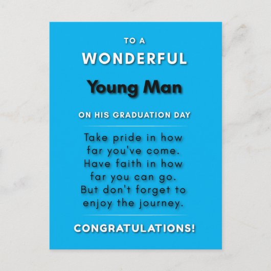Carte Postale À un jeune homme merveilleux le jour de sa remise (Devant)
