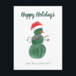 Carte Postale A Very Cactus Christmas Snowman<br><div class="desc">Celebrate the holidays with this cute watercolor design from Wildapple. Artist: Jenaya Jackson.</div>