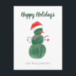 Carte Postale A Very Cactus Christmas Snowman<br><div class="desc">Celebrate the holidays with this cute watercolor design from Wildapple. Artist: Jenaya Jackson.</div>