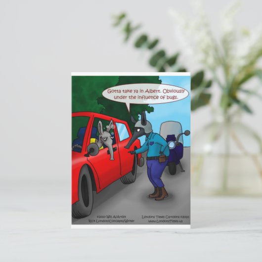 Carte Postale Aardvark Conduit Tout En Achetant Drôle Tee - shir (Debout devant)