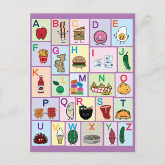 Carte Postale ABC Alphabet lettres d'apprentissage aliments heur