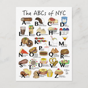 Carte Postale ABC de NYC Iconic New York City Foods Alphabet