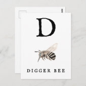 Carte Postale Abeille à Digger "D" (Devant / Derrière)
