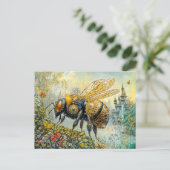 Carte Postale abeille à fleurs steampunk (Debout devant)