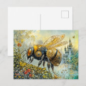 Carte Postale abeille à fleurs steampunk (Devant / Derrière)