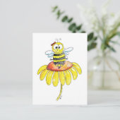 Carte Postale Abeille blanche mignonne sur une fleur (Debout devant)