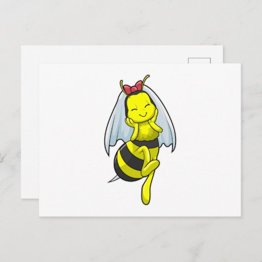 Carte Postale Abeille en mariée au Mariage avec Voile (Devant / Derrière)