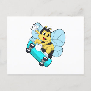 Carte Postale Abeille en patineur avec planche à roulettes