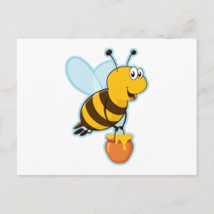 Carte Postale Abeille Heureuse et Pot de Miel