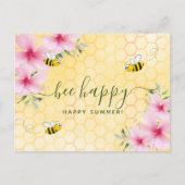 Carte Postale Abeille joyeuse bumble été abeilles rose fleurs sa (Devant)