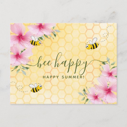 Carte Postale Abeille joyeuse bumble été abeilles rose fleurs sa (Devant)