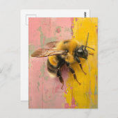 Carte Postale Abeille sur rose et jaune (Devant / Derrière)