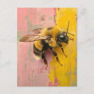 Carte Postale Abeille sur rose et jaune