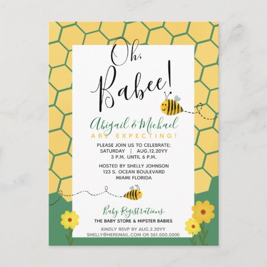 Carte Postale Abeille verte Bumble 🐝 Baby shower budgétaire (Devant)