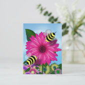Carte Postale Abeilles à miel se rencontrant sur une fleur rose (Debout devant)