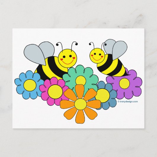 Carte Postale Abeilles et fleurs (Devant)