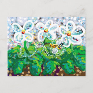 Carte Postale abeilles et fleurs