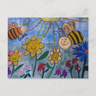Carte postale Abeilles et fleurs de miel