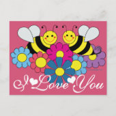 Carte Postale Abeilles et fleurs Design graphique Je t'aime (Devant)