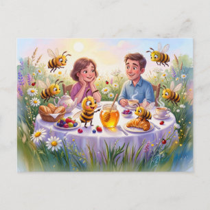 Carte Postale Abeilles fières encerclant le miel du petit déjeun