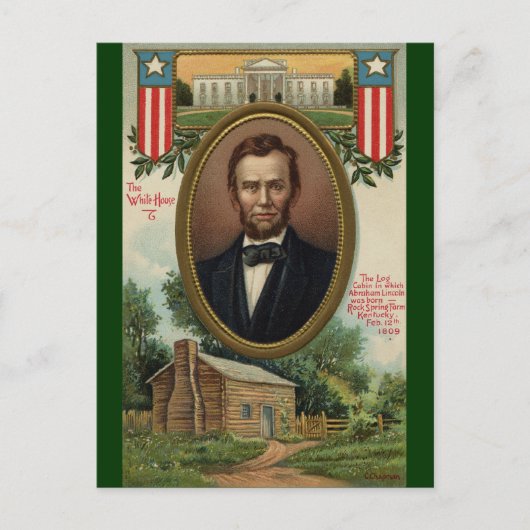 Carte Postale Abraham Lincoln & Cabine de journaux dans le Kentu (Devant)