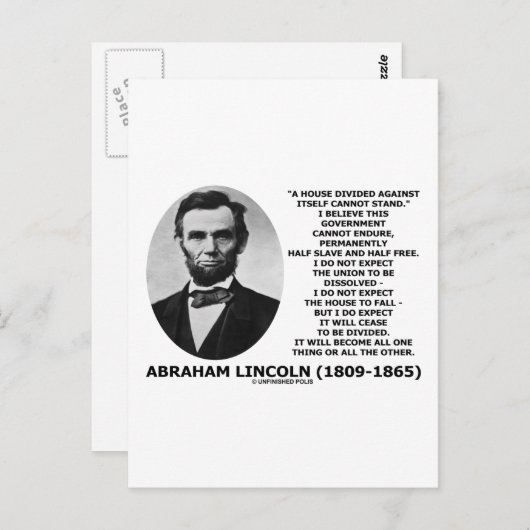 Carte Postale Abraham Lincoln House Divié Ne Peut Pas Tenir Cita (Devant / Derrière)